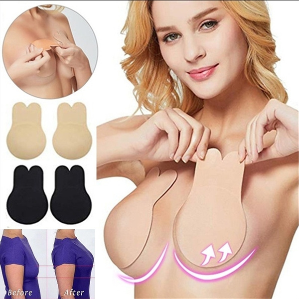 S M L XL Rabbit Ear Self Adhesive Push Up Bra Women Sticky Invisible  Silicone Strapless Backless Bras Bralette Underwear Cup： A B C D E F