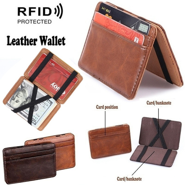 Men's Leather Magic Money Clip Slim Wallet ID Credit Card Holder Case Purse New 