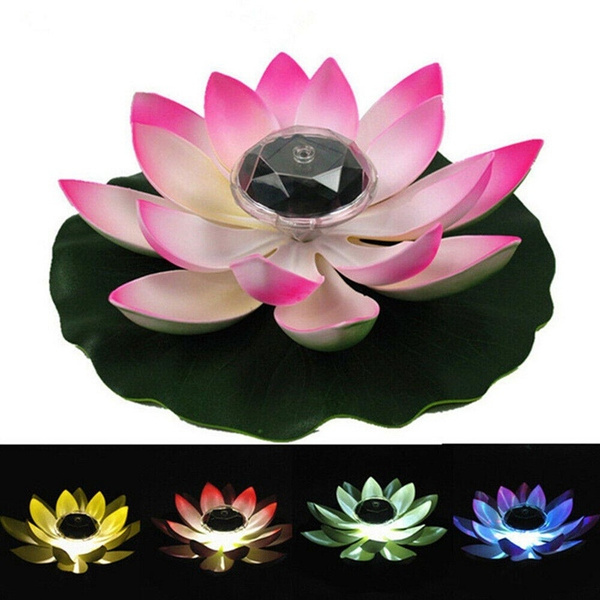 3Packs Solar Power LED Lamp Floating Lotus Flower Night light Garden Decor Wish 