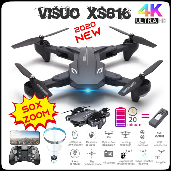 VISUO XS816 FPV 4K Dual Camera Optical Flow Drone 50x Zoom Gesture Quadcopter 