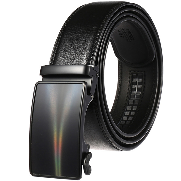 Mens Leather Belt Gold Automatic Buckle Black Designer Belt Strap