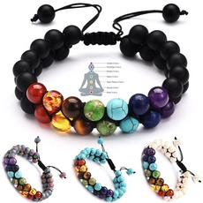 4 Colors 7 Chakra Bracelet Natural Healing Stones Beads Bracelet Double Layered Adjustable Macrame Woven Rope Chain Yoga Bracelet
