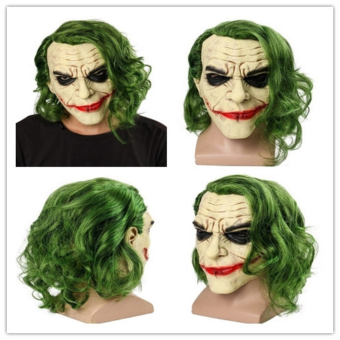 Men s Halloween Latex Mask The Joker Horror Scary Clown Masks with Green Wig Dark Knight Cosplay Party Costume Masquerade