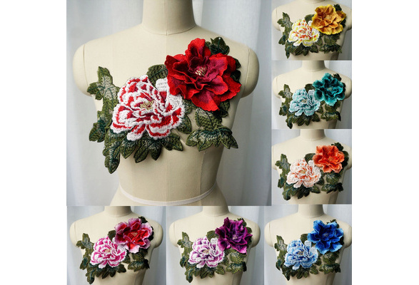 Peony Flower Leaf Lace Fabric Collar Gown Appliques Sew Patch Wedding Decoration