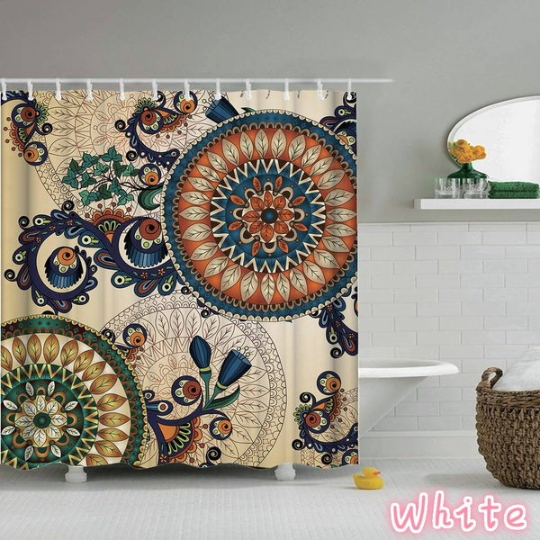 Bohemian Decor Shower Curtain By Boho Pattern With Fl And Pea Feather Fabric Wish Bohemian Decor Shower Curtain By Boho, Boho Shower Curtain