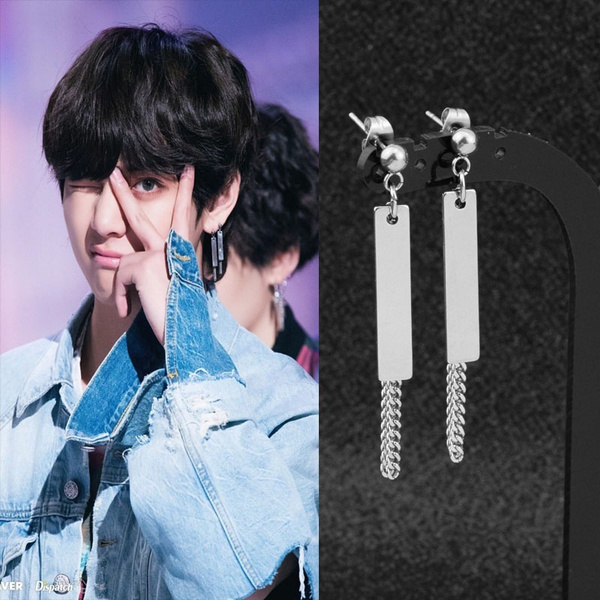 BTS V Taehyung Dangling Cross Kpop K-pop Earrings - Hello South Korea