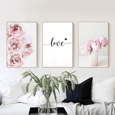 peonyflowerposter, pink, art, canvaspainting
