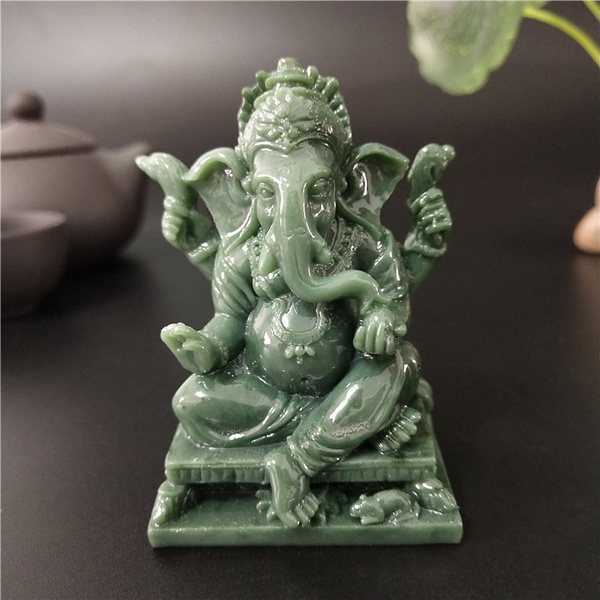 Ganesha Statue Buddha Elephant God Sculpture Figurine Jade Stone Ornaments 