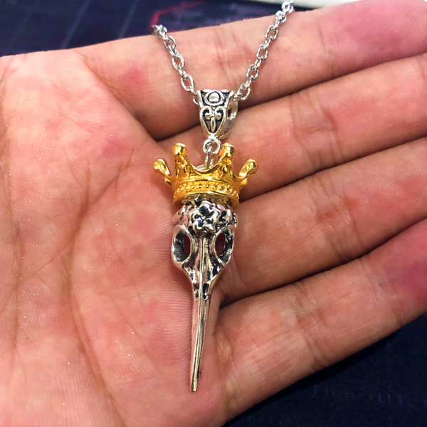 Skull Raven with Gold Crown Pendant 