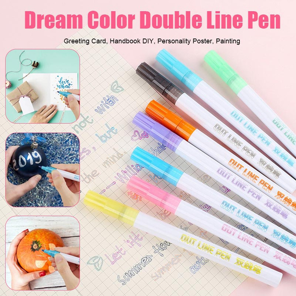 8 Color Gift Card Writing Drawing Double Line Outline Pen Two-line Color Pen Set 