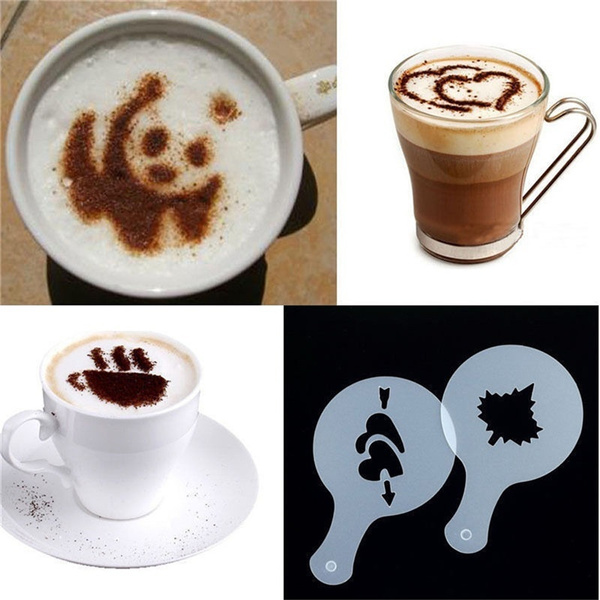 16Pcs Coffee Latte Art Stencils DIY Decorating Cake Cappuccino Foam Tool