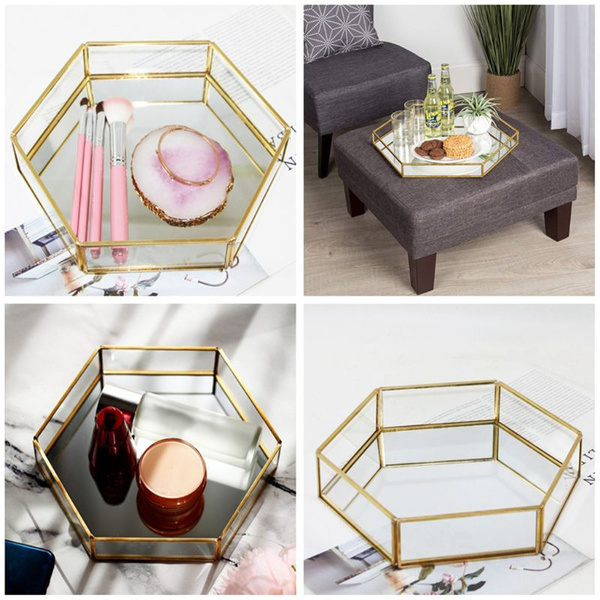 Gold Mirror Jewelry Tray Perfume Tray Mirror Vanity Tray Dresser Tray Ornate Tray Metal Decorative Tray Jewelry Perfume Organizer Makeup Tray For Vanity Dresser Bathroom Bedroom Imm Wish