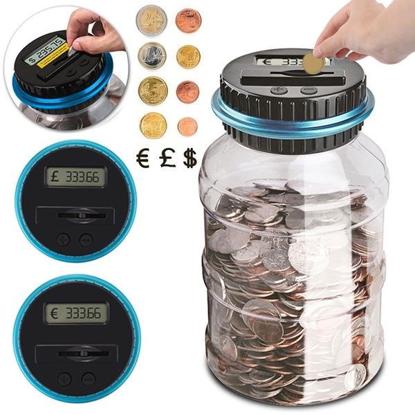 Houkiper Digital Coin Bank Jar Coin Counter Storage,Coin Piggy Saving Bank Money Saving Box Jar Bank with LCD Battery Coin Counter for Kid Adult Boy Girl as Unique Gift 