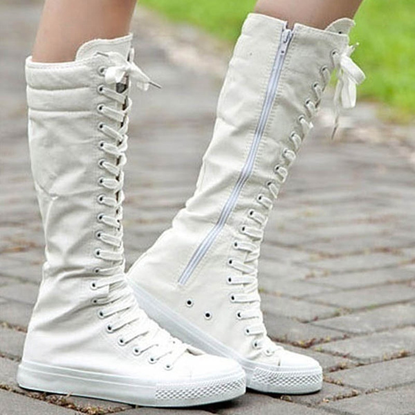 Punk Women's Canvas Knee High Lace up Sneakers
