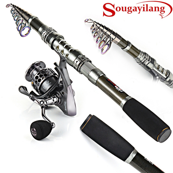 Sougayilang Telescopic Fishing Rod and Reel Combos Portable Telescopic  Fishing Pole Spinning Reels Saltwater Freshwater Fishing