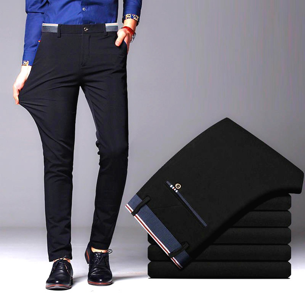 Spring Autumn Men's Fashion Business Casual Long Suit Pants Male Elastic Straight Formal