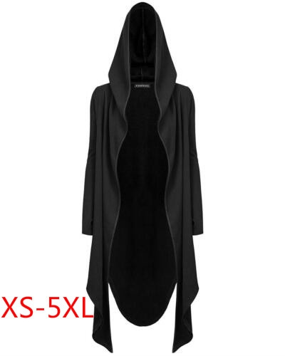 Punk Hooded Cloak Cardigan Womens Black Gothic Hoodie Jacket Occult Witch Coat