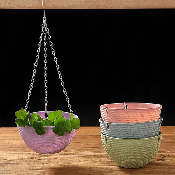 Succulent Plant  Flower Pots Hanging Basket Rattan Pattern Chains Flowerpot 