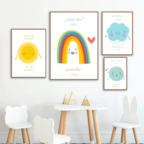 Rainbow Sun Cloud Nursery Decor Wall Art Canvas Painting Nordic Posters And  Prints Cartoon Wall Pictures For Girl Boy Baby Kids Room Decor Unframed |  Wish