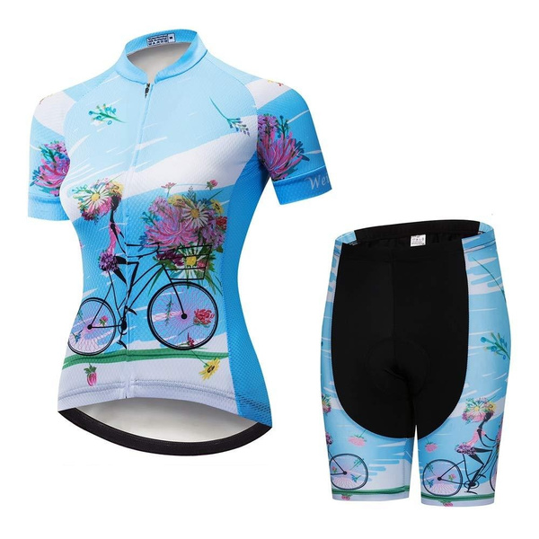 Conjunto De Pantalón Corto De Ciclismo Para Mujer Jersey Azul 
