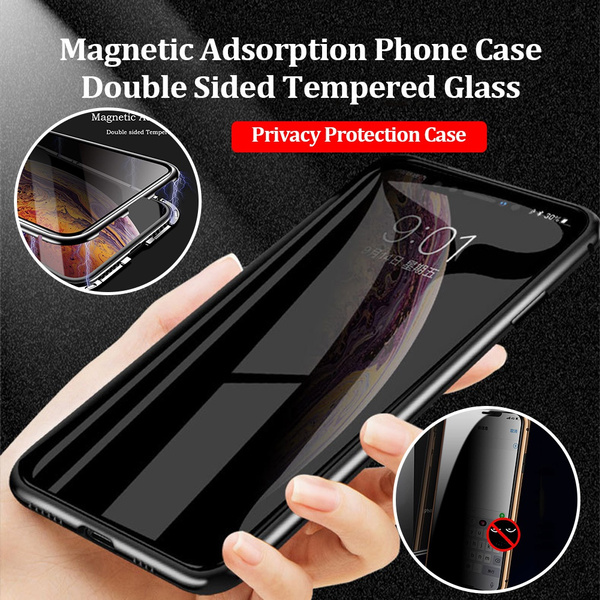 Guvernør Grønthandler fællesskab Privacy Anti-peep Magnetic Phone Case Dual Layer Tempered Glass Protective  Cover 360 Full Shockproof Protector For IPhone X XS MAX 7 8 7plus 8plus |  Wish