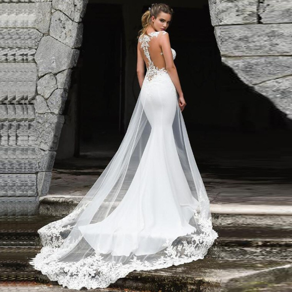 off the shoulder fishtail wedding dress