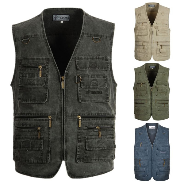 Denim Men Vest Cotton Sleeveless Jackets Casual Fishing Vest with Many  Pockets Plus Size 7XL Outdoors Waistcoat Male Vest