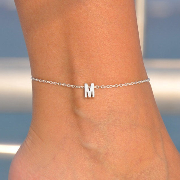 Anklet with Initial | Silver Plated Ankle Bracelet | Letter Anklet ...