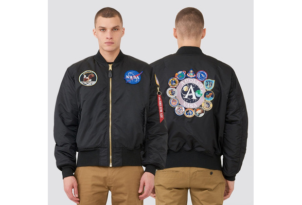 L 2B APOLLO BATTLEWASH FLIGHT JACKET with NASA and Apollo Patches on Chest and Apollo Mission Patch on Back For Men and Women Bomber Jacket Autumn