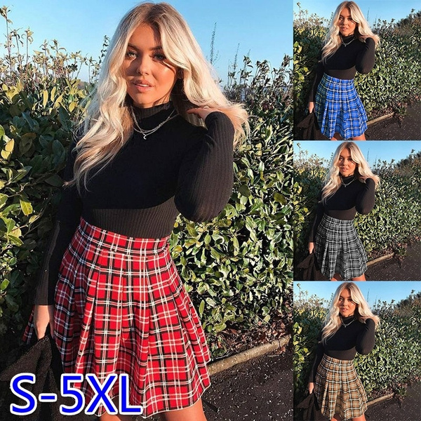 High waisted plaid skirt cheap 5xl