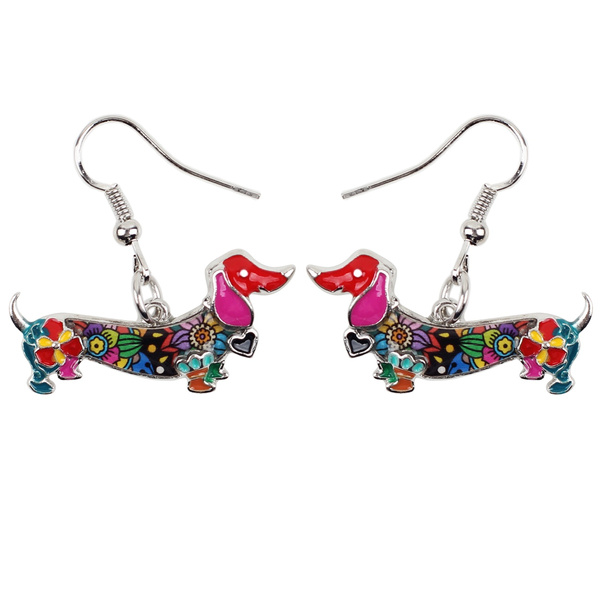 BONSNY Dachshund Dog jewellery Pet Charm Dangle drop animal earrings women girls 