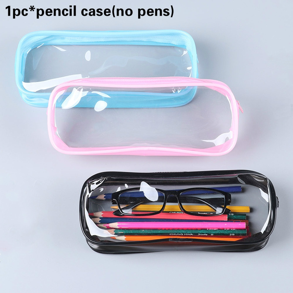 1PC New Waterproof School Cosmetic Handbags Transparent Plastic Box Pen  Holder Bag Makeup Pouch Pencil Case