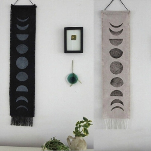 Black Wall Tapestry Gift Moon Phase Lunar Display Wall Hanging Home Decor 