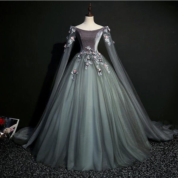 Buy Squirrel Grey Ball Gown In Net With Pink Embroidered Bodice Online -  Kalki Fashion