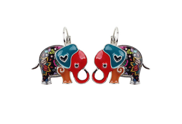 NEWEI Enamel Alloy Jungle Elephant Earrings Stud French Clip Cute Fashion Animal Jewelry for Girls Women Gift Charms