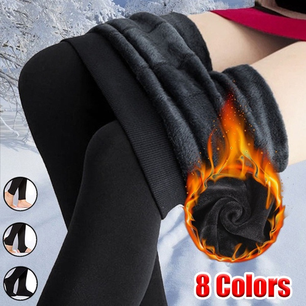 Women Fashion Stretch Fleece Lined Thick Tights Warm Winter Pants Warm ...