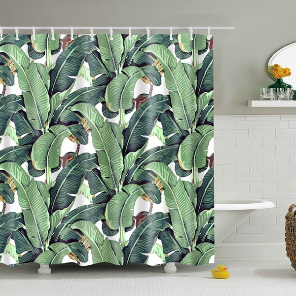 New Fashion Leaf Pattern Style Shower Curtain Waterproof Polyester Fabric Bathroom Shower Curtains Leaf Decor Curtain Bath Cover Wish