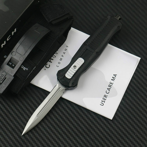 Black Tactical OTF Knife - Spring-Assisted Switchblade - Double