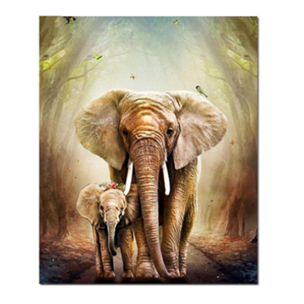 5d Bricolage Diamant Peinture Elephant Et Bebe Elephant Diamant Broderie Paysage Plein Forage Rond Forage Point De Croix Saint Valentin Wish