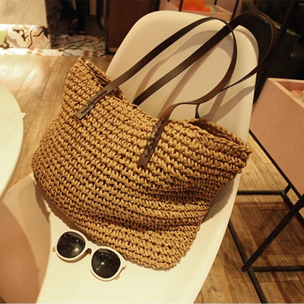 Women Handbag Summer Beach Bag Rattan Woven Handmade Knitted Straw ...