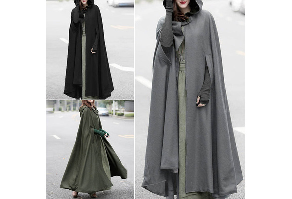 ZANZEA Long Cape Coat Women Hooded Cloak Overcoat Poncho Coats