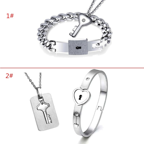 Buy Silver Heart Lock and Key Couples Necklace Couples Jewelry Jewelry Set  Online in India - Etsy