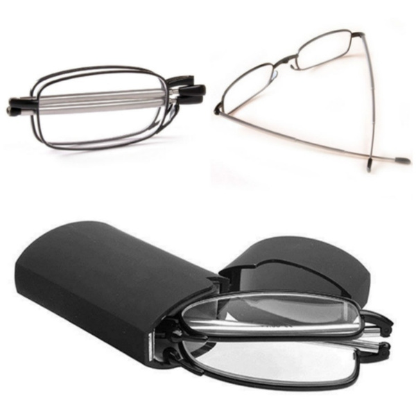 MINI Reading Glasses Men Women Small Folding Glasses Frame Black Metal