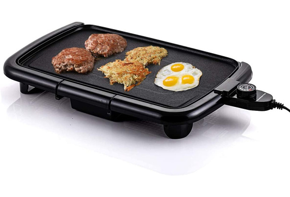 Ovente Electric Indoor Kitchen Griddle 16 x 10 Inch Nonstick Flat Cast Iron  Grilling Plate, 1200 Watt with Temperature Control and Oil Drip Tray  Perfect for Cooking Pancake, Breakfast GD1610