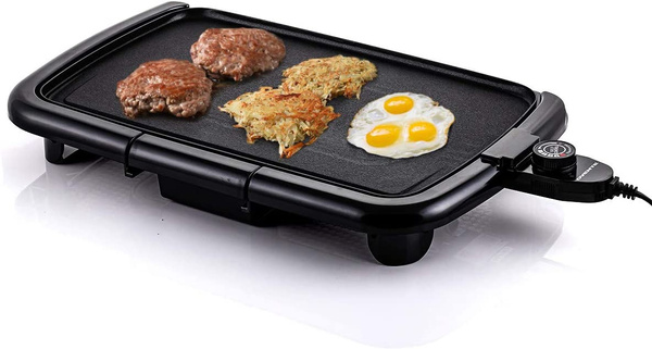 Ovente Electric Indoor Kitchen Griddle 16 x 10 Inch Nonstick Flat Cast Iron  Grilling Plate, 1200 Watt with Temperature Control and Oil Drip Tray  Perfect for Cooking Pancake, Breakfast GD1610