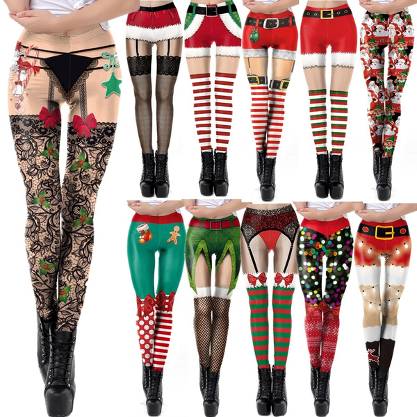 Christmas Holiday Party Performance Leggings Women Fashion Christmas 3D  Digital Printing Leggings