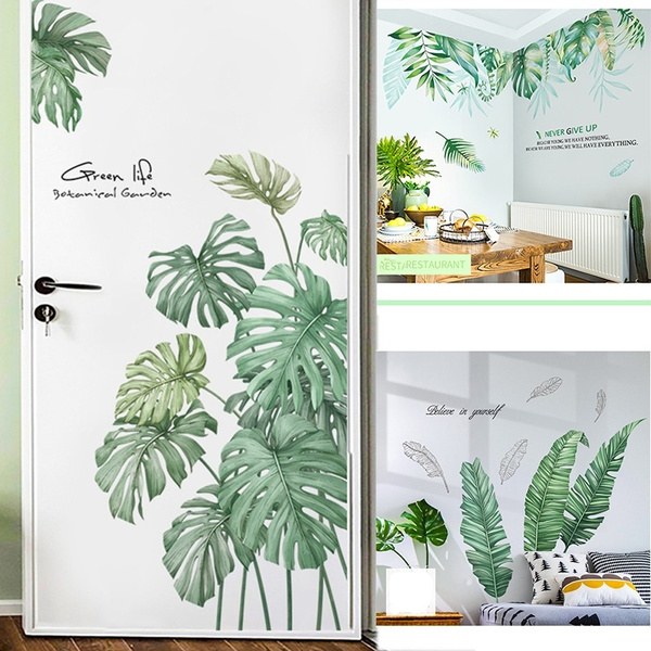 DIY Green Plant Wall Sticker Tropical Palm Leaves Vinyl Mural Modern ...