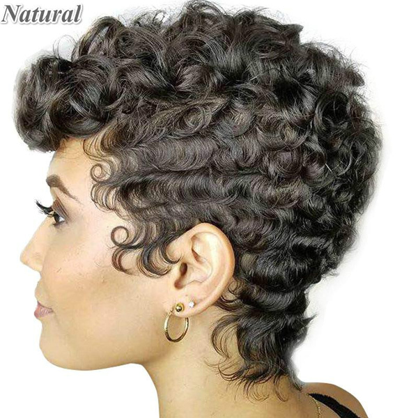 5 Colors Natural Looking Big Curls Pixie Cut Short Wigs For Black