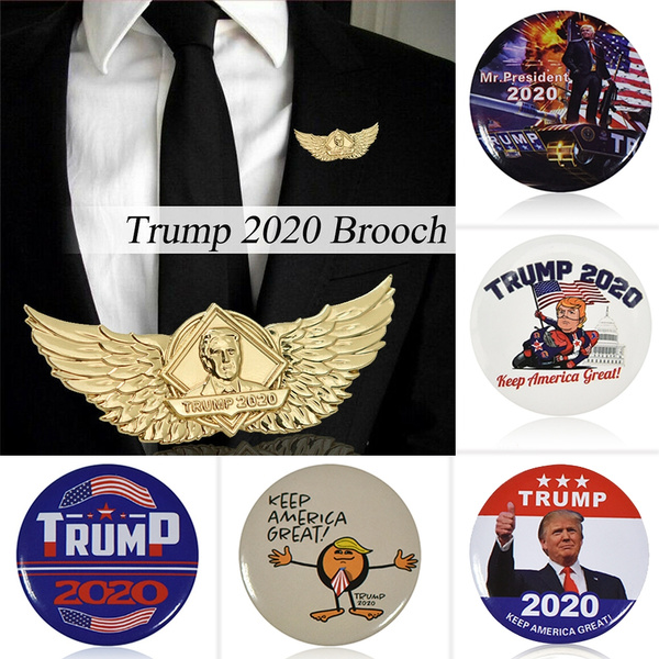 always88 2 Pcs Trump 2020 Brooch Lapel Pin Tin Badge President Badge Gold Angel Eagle Clothes Bag 