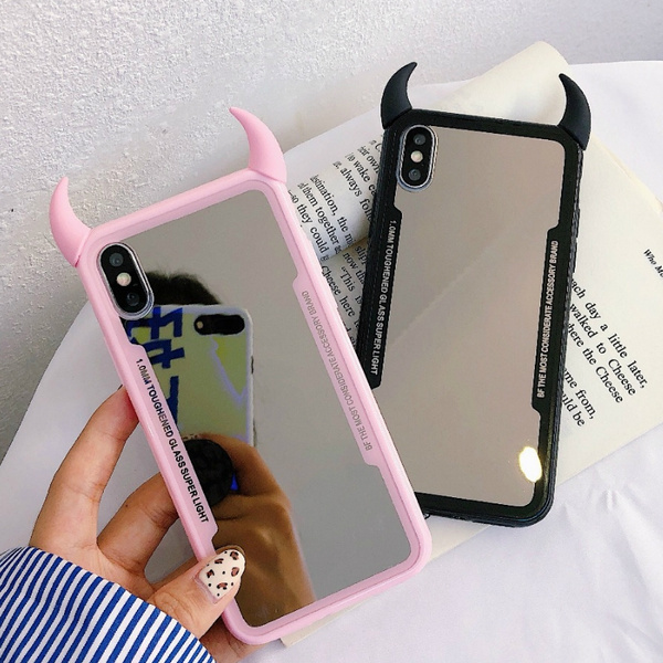 Fashion Simple Devil Horn Phone Case for iPhone 12 11 Pro X Xs Max Xr 7 8 Plus Cute Cartoon Hanging Clear Silicone Cover-2-For iPhone 8 
